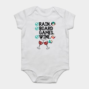 Rain. Boardgames. Wine. Check off List for Game Fans Baby Bodysuit